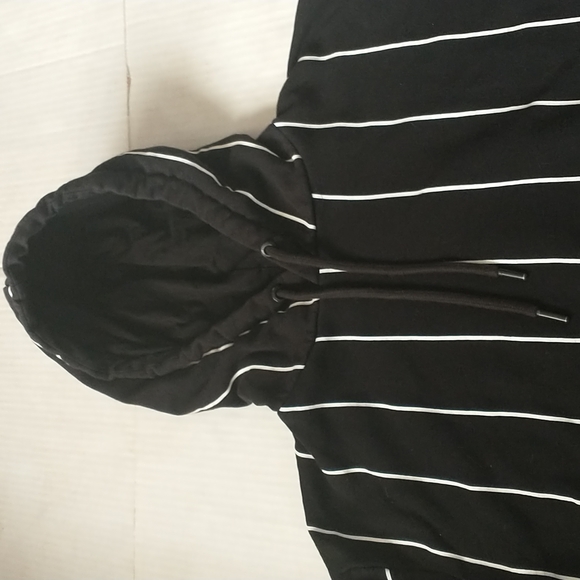 Denim & Flower black and white striped hoodie, kangaroo pocket - Picture 2 of 7